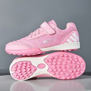 春夏季网面儿童足球鞋碎钉男女魔术贴小学生免系带透X气防滑训练