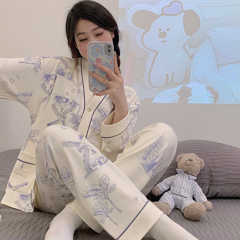 月子服春秋产后外穿哺乳孕妇睡衣夏季薄款产妇喂奶家居服套装