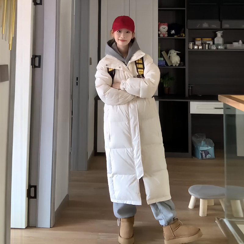 韩系穿搭白d色羽绒棉服女棉袄2023秋冬季新品中长版宽松保暖外套
