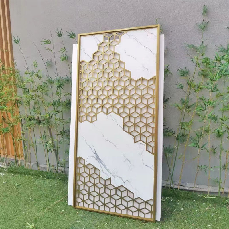 定制新中式不锈钢屏风隔断花格金属镂空铜铝中式通花客厅玄关装饰