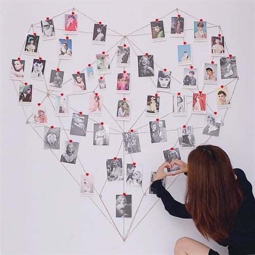 diy麻绳夹子照片墙现代简约悬挂D墙饰壁饰客厅卧室宿舍爱心夹子