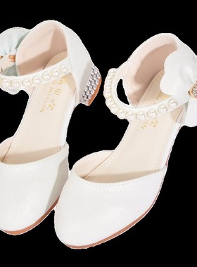 水晶鞋儿童公主鞋白色7小女孩走秀6E钢琴演出主持晚礼服包头高跟