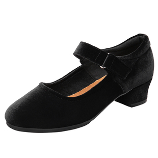 2023春夏新款广场舞鞋女中跟软底绒面妈妈跳舞鞋子女士走秀舞蹈鞋