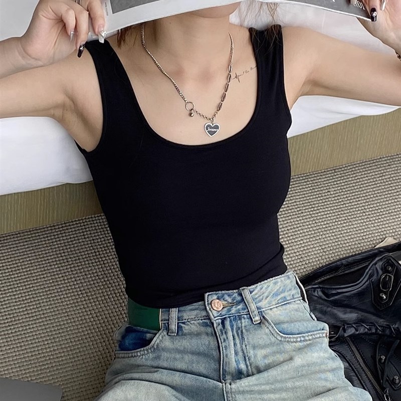 现货粉色带胸垫小吊带背心女外穿夏美背文胸一体内搭打底削肩露背
