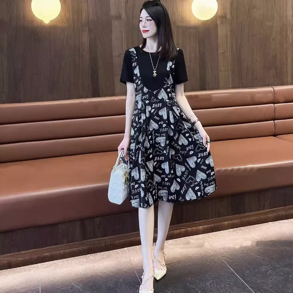 抱婴袋洋装女夏款2023年新款流行时尚洋派质女装减龄假两件套裙子