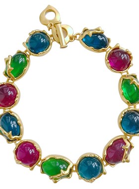 复刻轻奢高级感重工哑光果冻琉璃锁骨链中古风古董珠宝项链套装女