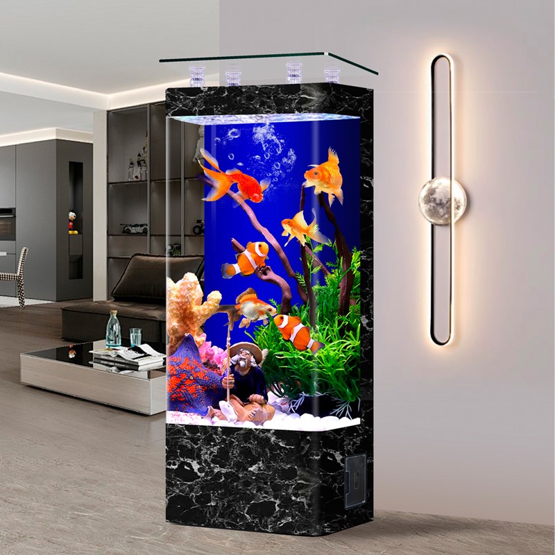新款网红鱼缸客厅电视柜旁落地式小型弧形水族箱背过滤家用金鱼缸