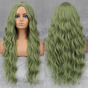 Synthetic Wig Resistant Wavy Natural Heat Green Long Women