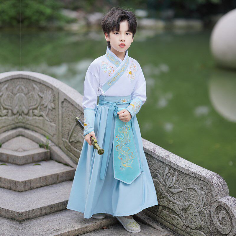 新品男童汉服春秋儿童古装唐装少爷服男孩中国风帅气武侠风古风国