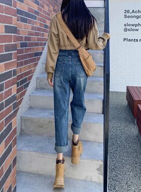 孕妇裤子春秋外穿孕早期老爹牛仔裤秋冬季大尺码直筒内Y搭长裤女