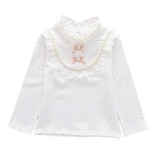 公主衫纯棉女童打底衫儿童翻领蕾丝花边大翻领衬T衣儿童立领T恤新