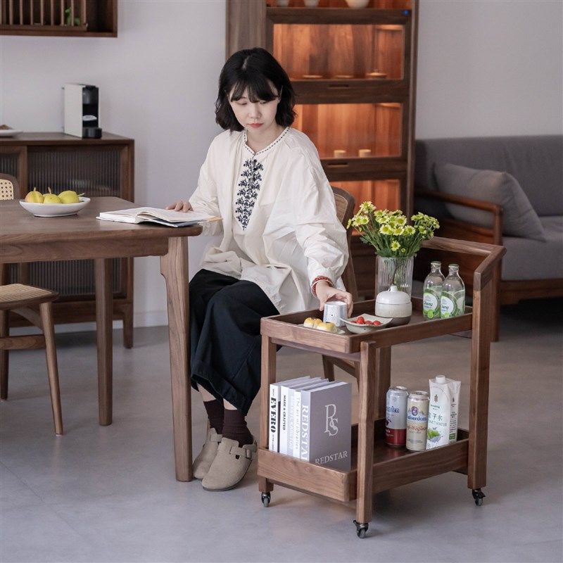 新中式实木推车边几黑胡桃木可移动收纳置物阳台客厅沙发边几,家居饰品,落地摆件,淘宝优惠券,粉丝福利购,淘宝优惠卷