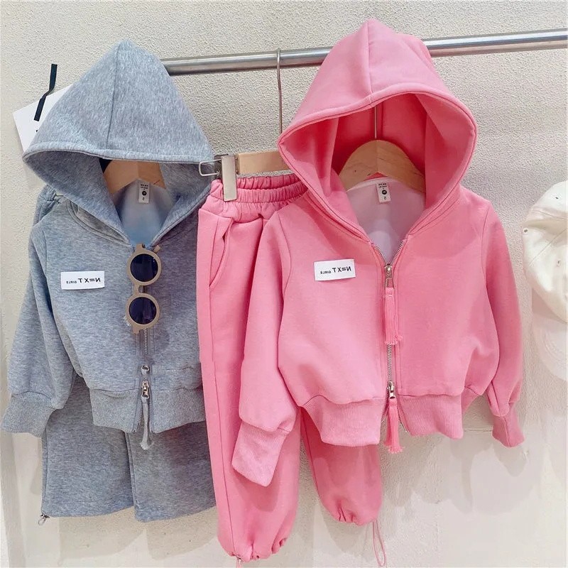 女童纯棉a运动连帽卫衣套装2022春秋装新款女宝宝外套休闲裤两件