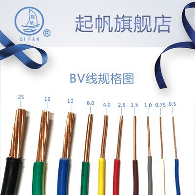 起帆电线电缆BV0.5/0.75/1.5/2.5平方单芯国标家装线铜芯电线家用