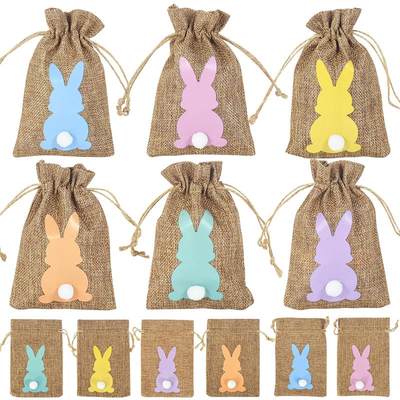 网红48 Pcs Linen Easter Gift Bag Spring Easter Party Bunny C