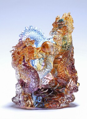 琉璃双龙戏珠笔筒摆件中式书房办公室桌面装饰实用工艺品创意礼物