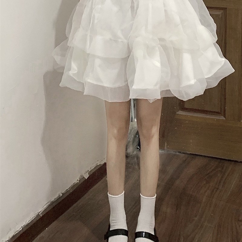 白色网纱半身裙女春季小个子a字蓬蓬短裙设计感小众高腰仙女裙子