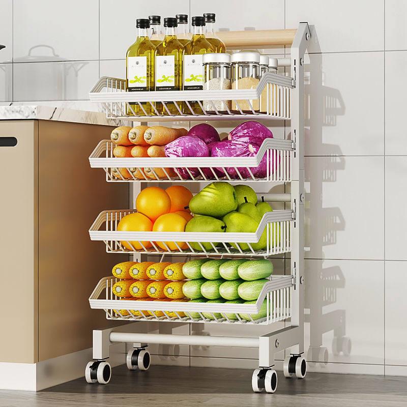 厨房置物架家g用收纳筐置物架落地多层移动小推车多功能水果蔬菜
