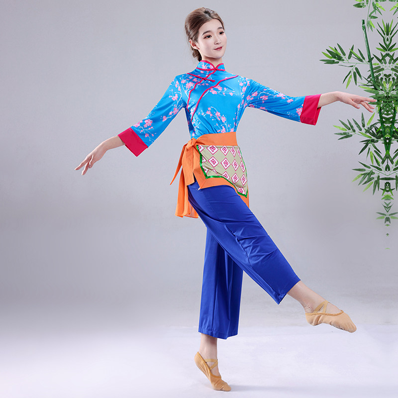 秧歌场布出服女2023新款花演采茶舞蹈服装喜庆村姑斗笠广服舞套装