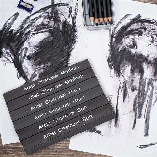Soft/Medium/Hard 6Pcs Compressed Charcoal Sticks Black Squa
