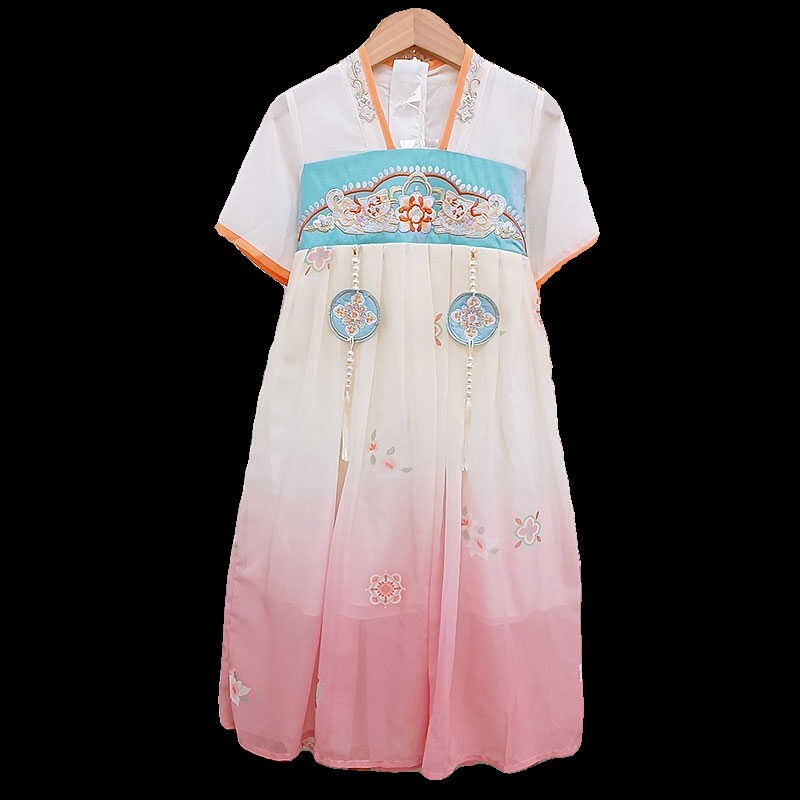 新中式女童汉服国风裙夏装新款儿童唐装裙夏季儿童表演服连衣裙
