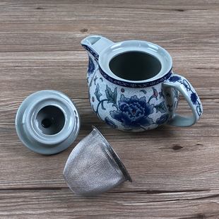 批发陶瓷侧把壶简约型青花瓷器水壶小泡茶壶带过滤网家用复古手抓