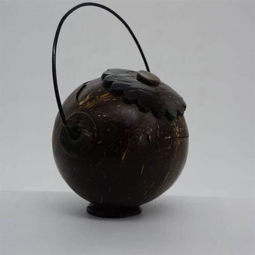 包邮海南特色椰壳雕画纯手工创意手提篮 储物罐茶叶罐 工艺礼品批