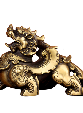 铜貔貅摆件一对 铜铠甲貔貅摆件 公母貔貅一对配铜钱 铜酒杯 元宝