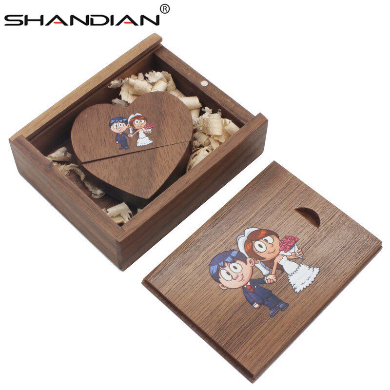 SHANDIAN (over 5 PCS free LOGO) walnut wooden heart SB + box