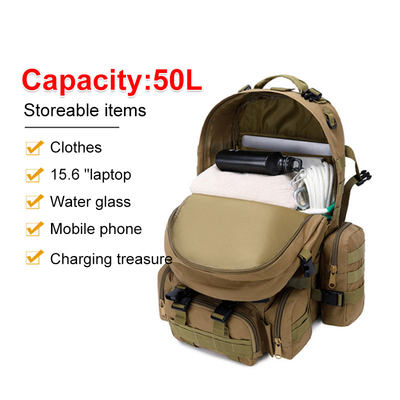 网红50L Tactical Backpack,Men's Military Backpack,4 in 1Moll