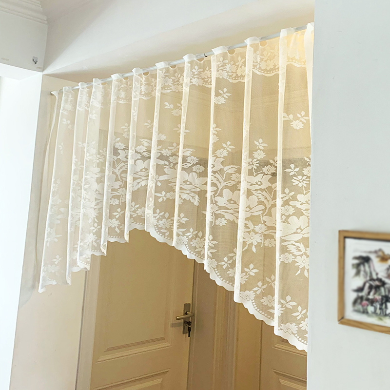 欧式成品蕾丝田园白纱窗纱飘窗拱形D门帘隔断半帘卫生间卧室三角