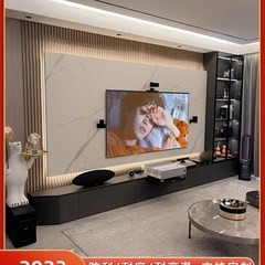2024新款岩板悬空电视背景墙瓷砖客厅装饰现代简约大理石影视大气