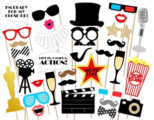 Hollywood Movie Theme Photobooth Props Wedding Baby Shower