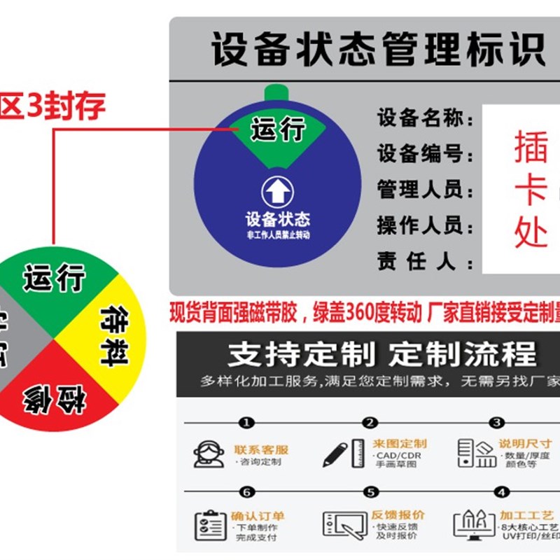工厂销大号现货 设备i状态牌 多功E能插卡式状态标识牌 强磁旋转