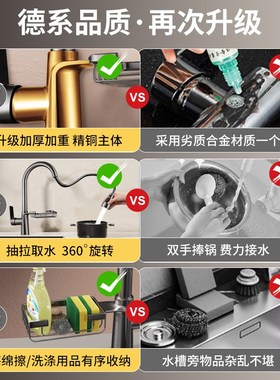 精铜厨房抽拉式水龙头家用洗菜盆水槽洗碗池旋转伸缩冷热水枪灰色