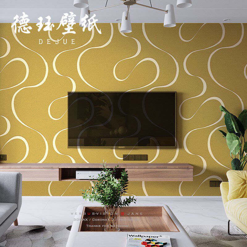 北欧灰色咖色几何线条曲线波浪纹壁纸客厅卧室电视背景墙纸高级感