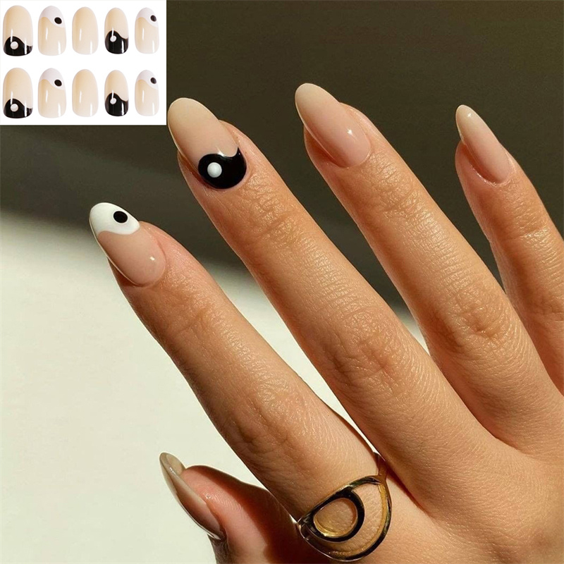 速发24pcs/box Fake nails Tai Chi White and Black Nail Finish