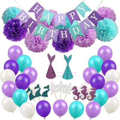 76PCS Mermaid Theme Party Decoration MePrmaid Birthday