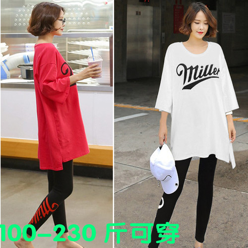 健身房运动套装女春夏款大码胖mm宽松200斤瑜伽服短袖两件套纯棉