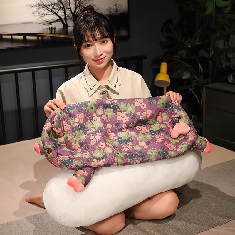 三层纱猪玩偶抱睡公仔女生睡觉抱枕长条布偶娃娃床上夹腿毛绒玩具