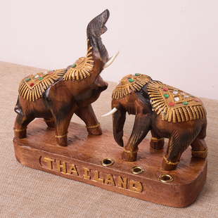 大象摆件一对招财镇宅家居饰品z笔筒实木质客厅办公室桌面开业礼
