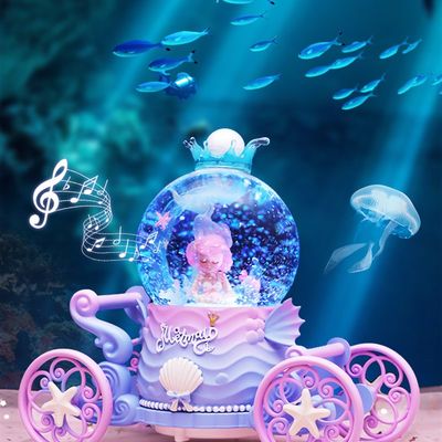 梦幻美人鱼马车水晶球音乐盒旋转城堡公主八音盒儿童女孩生日礼物