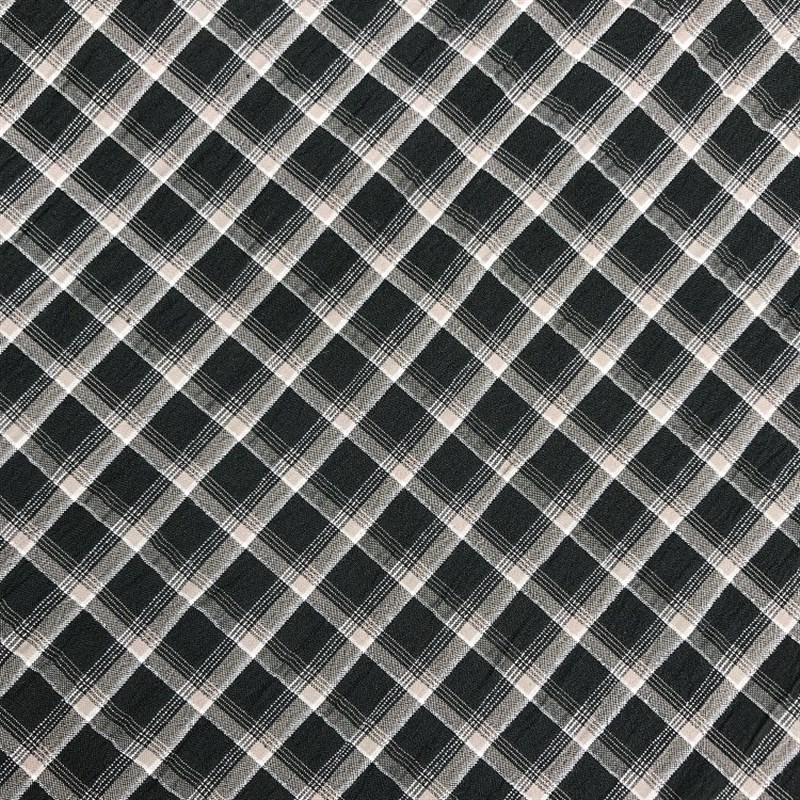 色织圣诞格面料 绉布弹力色织面料衬衫连衣裙时装布料 防晒格子布