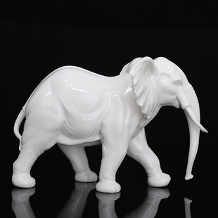 速发陶瓷大象摆件一对招财镇宅开业家居装饰品白瓷公母吸水象摆设
