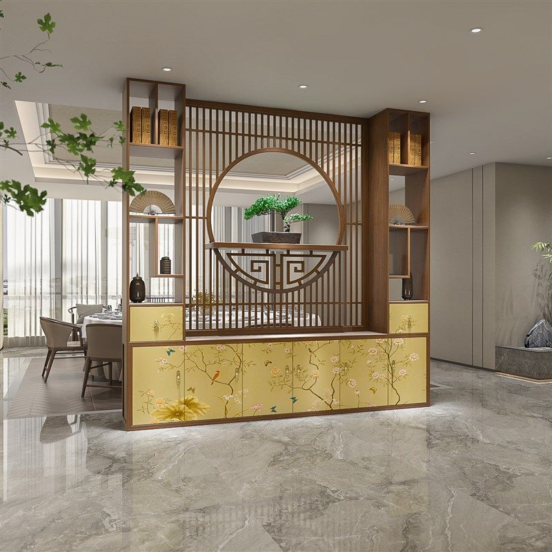 小满时木新中式彩绘花鸟屏风隔断客厅现代简约实木遮挡玄关装饰柜,住宅家具,门厅/玄关柜/玄关架,淘宝优惠券,粉丝福利购,淘宝优惠卷
