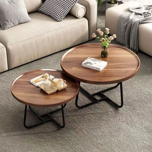 轻奢客厅小户型茶几简约现代家用圆形实木色民宿网红酒店创意圆桌