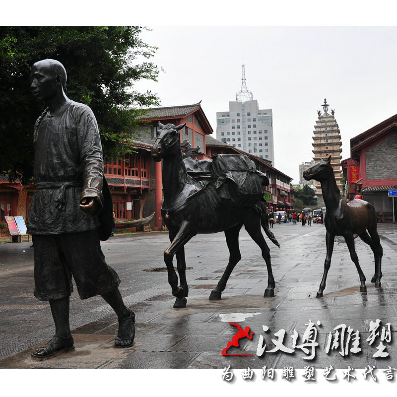 新品玻璃纤维仿铜古代p人物雕塑城市园林铸铜古代商人小贩雕塑铜