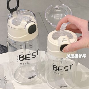 果汁杯便携外带玻璃吸管杯成人2023年网红爆款水杯提醒喝水刻度杯