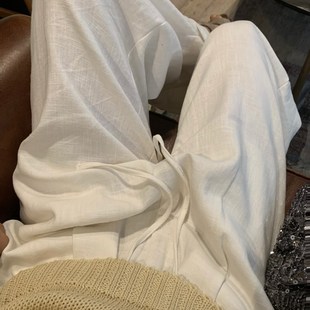 女脚口卷边两穿长裤 留下 百搭宽松慵懒直筒裤 松弛拉满棉麻裤 1992