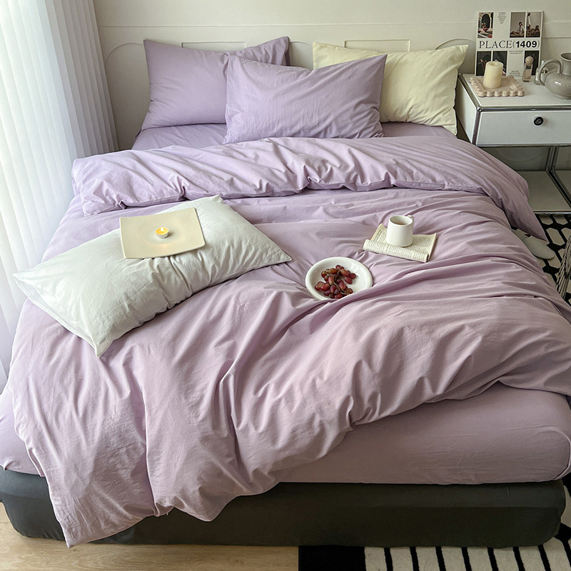 夏季紫色全棉2023新款四件套水洗棉床上三件套高级感床单被套,床上用品,床品套件/四件套/多件套,淘宝优惠券,粉丝福利购,淘宝优惠卷